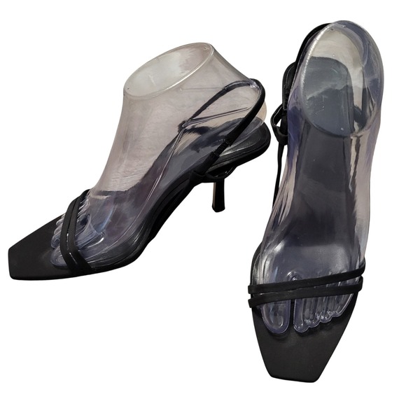 Zara Womens Black Strappy Square Toe Slingback Heel Sandals Size 7.5 US 38 EU - Picture 2 of 12